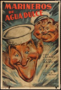 2f0506 SAPS AT SEA Argentinean R1940s incredible different Venturi artwork of Laurel & Hardy!