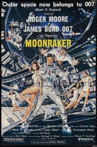 2f0628 MOONRAKER Aust 1sh 1979 art of Roger Moore as Bond with sexy girls in space by Goozee!