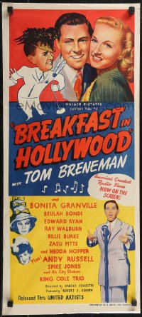 2f0638 BREAKFAST IN HOLLYWOOD Aust daybill 1946 Spike Jones and His City Slickers, Nat King Cole Trio!