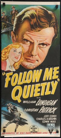2f0645 FOLLOW ME QUIETLY Aust daybill 1949 Fleischer film noir, William Lundigan, Dorothy Patrick!
