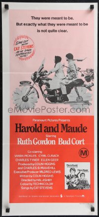 2f0649 HAROLD & MAUDE Aust daybill R1970s Ruth Gordon, Bud Cort is equipped to deal w/life!