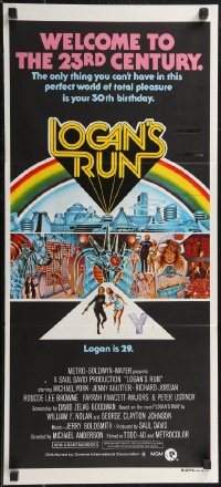 2f0656 LOGAN'S RUN Aust daybill 1976 art of Michael York & Jenny Agutter escaping by Charles Moll!