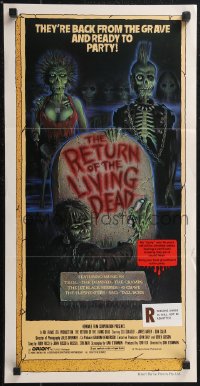 2f0660 RETURN OF THE LIVING DEAD Aust daybill 1985 art of punk zombies by tombstone ready to party!