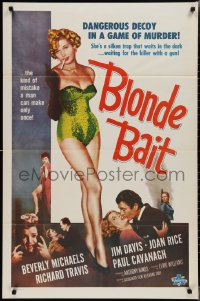 2f0703 BLONDE BAIT 1sh R1950s full-length sexy smoking bad girl Beverly Michaels is a silken trap!