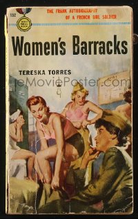 2f1470 WOMEN'S BARRACKS paperback book 1951 art of French girl soldiers undressing in locker room!