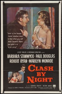2f0719 CLASH BY NIGHT 1sh 1952 Fritz Lang, art of Barbara Stanwyck, Douglas & Marilyn Monroe shown!