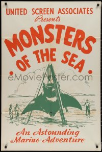2f0731 DEVIL MONSTER 1sh R1930s Monsters of the Sea, cool artwork of giant manta ray!