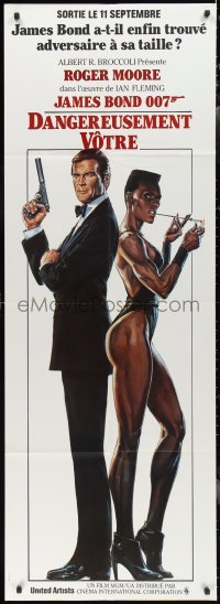 2f0110 VIEW TO A KILL French door panel 1985 Goozee art of Roger Moore as James Bond & Grace Jones!