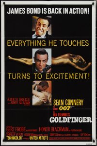 2f0768 GOLDFINGER 1sh R1980 three images of Sean Connery as James Bond 007, he's back in action!