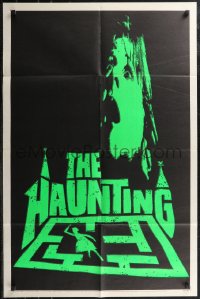 2f0777 HAUNTING teaser 1sh 1963 cool dayglo image of scared Julie Harris over the title!