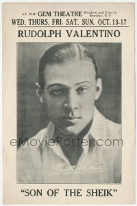 2f0615 SON OF THE SHEIK local theater herald 1926 head & shoulders portrait of Rudolph Valentino!