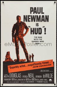 2f0782 HUD 1sh 1963 Mitchell Hooks art of Paul Newman as the man with the barbed wire soul!