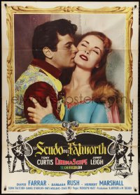 2f0530 BLACK SHIELD OF FALWORTH Italian 1p 1954 romantic close-up of Tony Curtis & Janet Leigh!