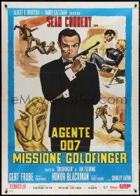 2f0070 GOLDFINGER Italian 1p R1980s art of Sean Connery as James Bond + sexy golden Shirley Eaton!
