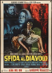 2f0090 SFIDA AL DIAVOLO Italian 1p 1965 different art of Christopher Lee & dead woman in cemetery!