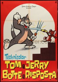 2f0097 TOM E JERRY BOTTE E RISPOSTA Italian 1p 1961 Nano cartoon art of cat & mouse battling with fork & knife!