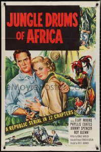 2f0794 JUNGLE DRUMS OF AFRICA 1sh 1952 Clayton Moore with gun & Phyllis Coates, Republic serial!