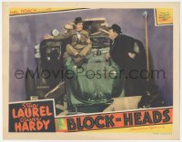 2f1206 BLOCK-HEADS LC 1938 Stan Laurel & Oliver Hardy after their peppy car crashes through wall!