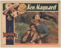 2f1214 BRANDED MEN LC 1931 close up of cowboy Ken Maynard with gun protecting his wounded companion!