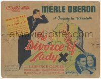 2f1113 DIVORCE OF LADY X TC 1938 Bundy art of Laurence Olivier looking angry at Merle Oberon in bed!