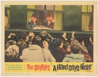 2f1277 HARD DAY'S NIGHT LC #4 1964 crowd of fans mob all four Beatles eating inside of train!