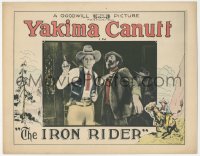 2f1296 IRON RIDER LC 1926 close up of cowboy Yakima Canutt with gun by bearded guy, very rare!