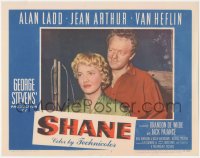 2f1379 SHANE LC #7 1953 close portrait of smiling Van Heflin standing behind pretty Jean Arthur!
