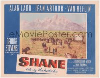 2f1380 SHANE LC #8 1953 far shot of Alan Ladd, Jean Arthur, Heflin & De Wilde at Torrey's funeral!