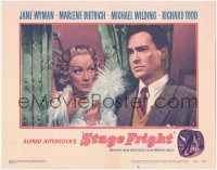 2f1396 STAGE FRIGHT LC #4 1950 great c/u of Marlene Dietrich & Richard Todd, Alfred Hitchcock!