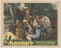 2f1418 TRAILING TROUBLE LC 1937 Ken Maynard on horse with little boy getting paid lots of cash!