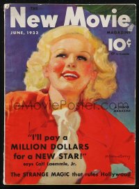 2f0569 NEW MOVIE MAGAZINE magazine June 1933 great cover art of Jean Harlow by McClelland Barclay!