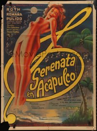 2f0604 SERENATA EN ACAPULCO Mexican poster 1951 wonderful Balinar art of sexy Marta Roth over beach!
