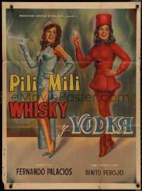 2f0607 WHISKY & VODKA Mexican poster 1966 cool art of sexy Emilia & Pilar Bayona!