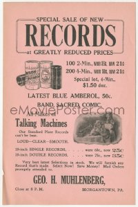2f1443 RECORDS 6x10 record store flyer 1920s latest Blue Amberol, all makes of talking machines!