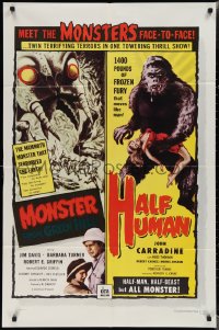 2f0814 MONSTER FROM GREEN HELL/HALF HUMAN 1sh 1957 twin terrifying terrors in 1 towering thrill show!