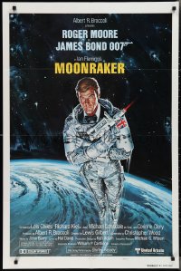 2f0818 MOONRAKER style A int'l teaser 1sh 1979 art of Roger Moore as Bond in space by Goozee!