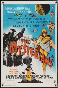 2f0825 MYSTERIANS 1sh 1959 they're abducting Earth's women & leveling its cities, RKO printing!