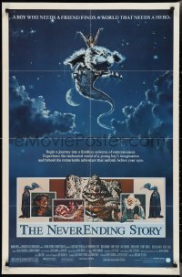 2f0830 NEVERENDING STORY 1sh 1984 Wolfgang Petersen, fantasy art of Falcor & cast by Ezra Tucker!