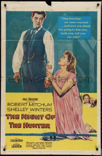 2f0831 NIGHT OF THE HUNTER 1sh 1956 Robert Mitchum & Winters, Laughton's classic noir!