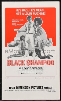 2f0404 BLACK SHAMPOO pressbook 1976 John Daniels, wild blaxploitation art, he's a lovin' machine!