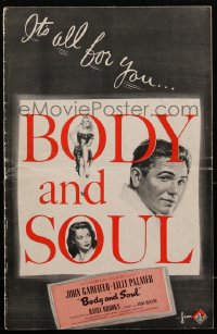 2f0208 BODY & SOUL pressbook 1947 boxing John Garfield, sexy Lilli Palmer, Hazel Brooks, very rare!