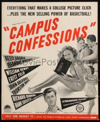 2f0211 CAMPUS CONFESSIONS pressbook 1938 sexy Betty Grable in swimsuit, college basketball, rare!