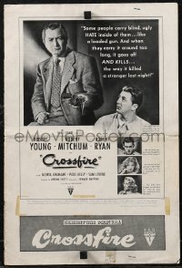 2f0406 CROSSFIRE pressbook 1947 Robert Young, Robert Mitchum, Robert Ryan, Gloria Grahame, rare!