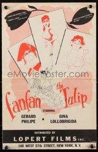 2f0246 FANFAN THE TULIP pressbook cover 1953 Hirschfeld art of Gina Lollobrigida & Philipe, rare!
