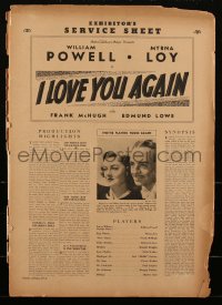 2f0273 I LOVE YOU AGAIN pressbook 1940 Donald Douglas & Myrna Loy watch William Powell turn his back!