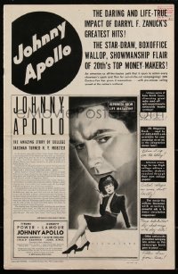 2f0280 JOHNNY APOLLO pressbook 1940 mobster Tyrone Power & sexy Dorothy Lamour, ultra rare!