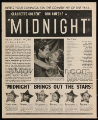 2f0304 MIDNIGHT pressbook 1939 Claudette Colbert, Don Ameche, John Barrymore, Astor, ultra rare!