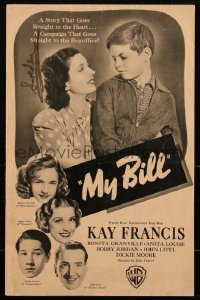 2f0313 MY BILL pressbook 1938 poor beautiful Kay Francis, widowed with four children, very rare!