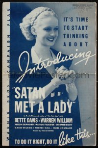 2f0339 SATAN MET A LADY pressbook 1936 young Bette Davis, second version of Maltese Falcon, rare!
