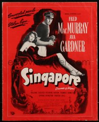 2f0350 SINGAPORE pressbook 1947 art of sexy full-length Ava Gardner + seaman Fred MacMurray with gun!
